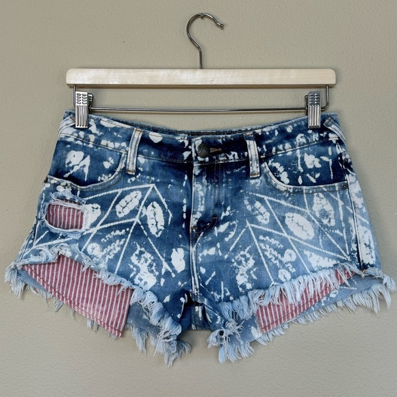 Free People shorts women 26 distressed bleach wash micro mini jean denim shibori - Picture 1 of 11